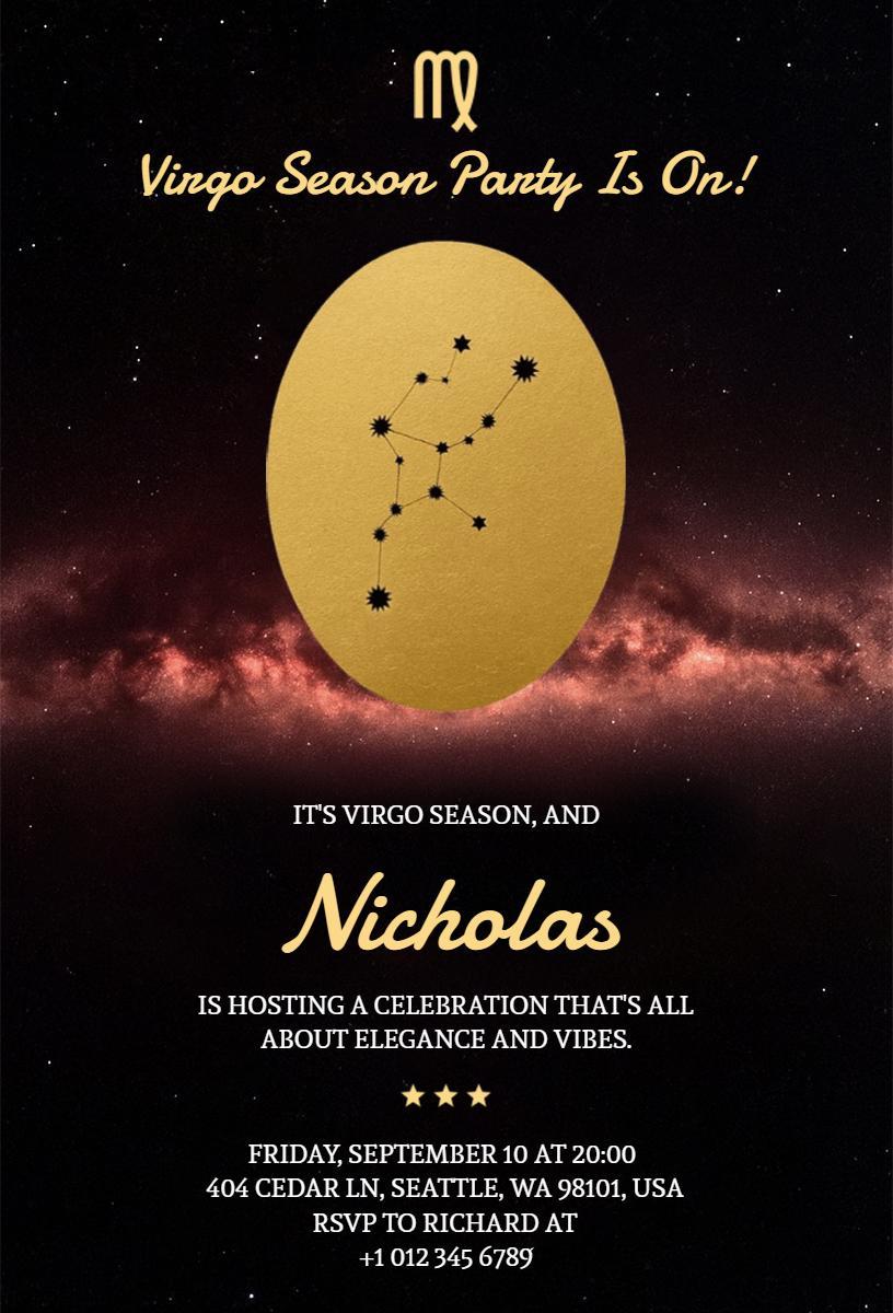 Elegant Virgo Season Celebration Astrology Party Invitation Template