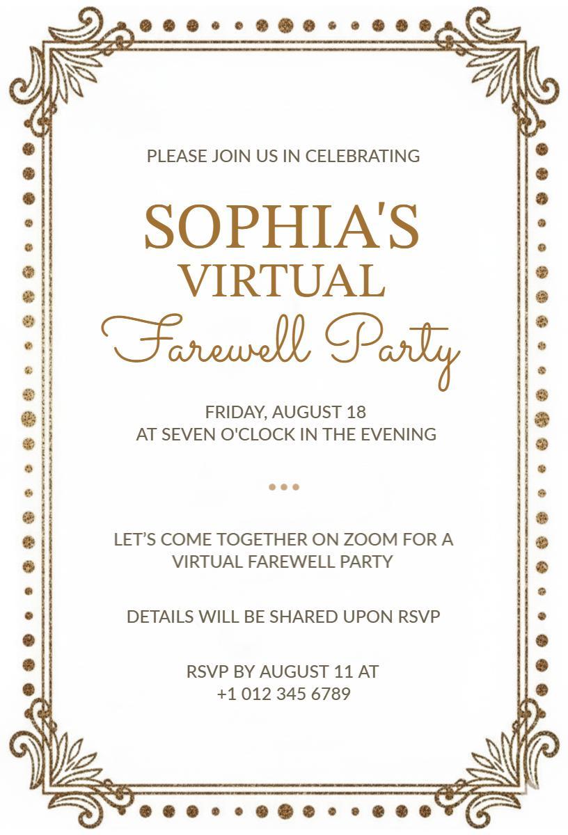 Elegant Virtual Farewell Celebration Party Invitation Template