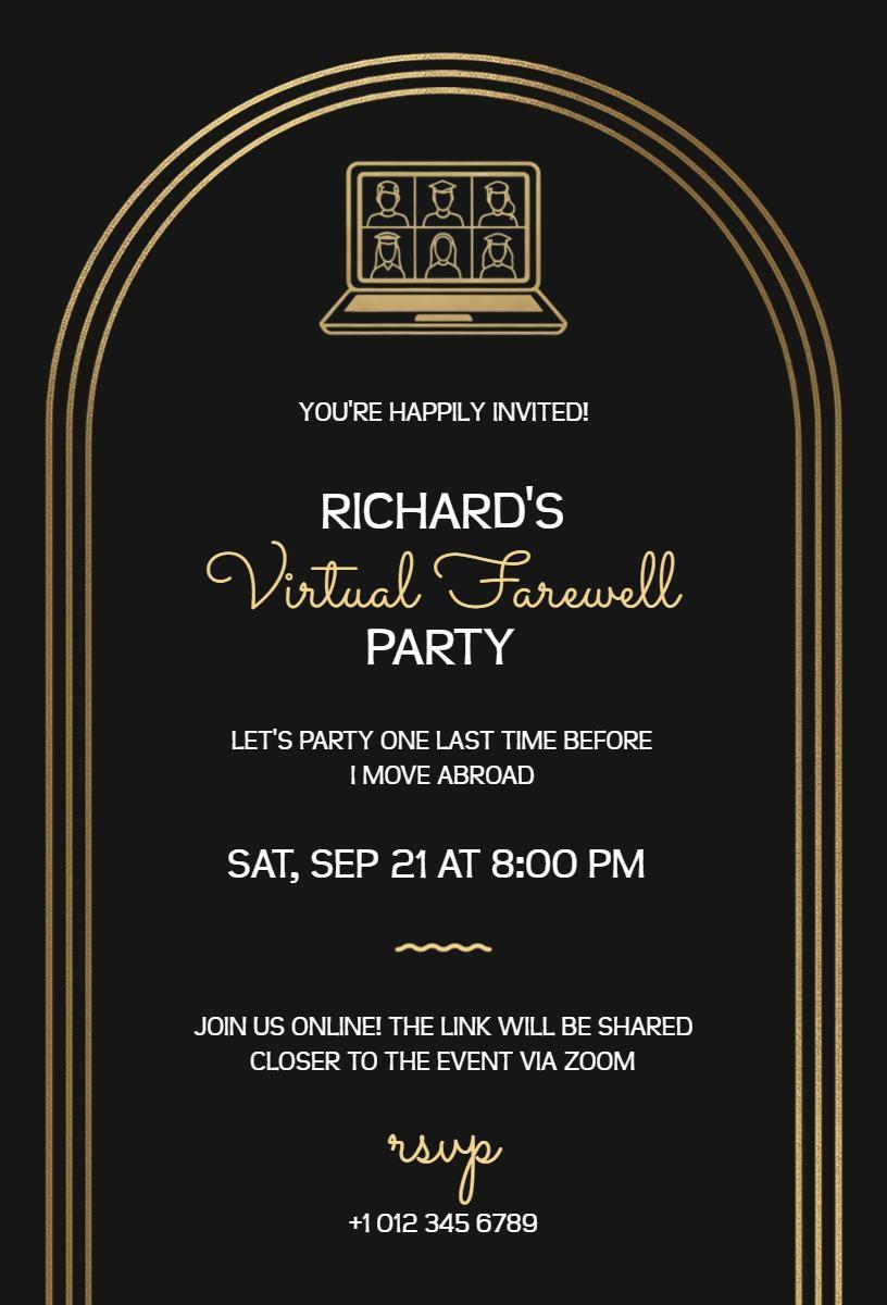 Elegant Virtual Farewell Party Celebration Invitation Template