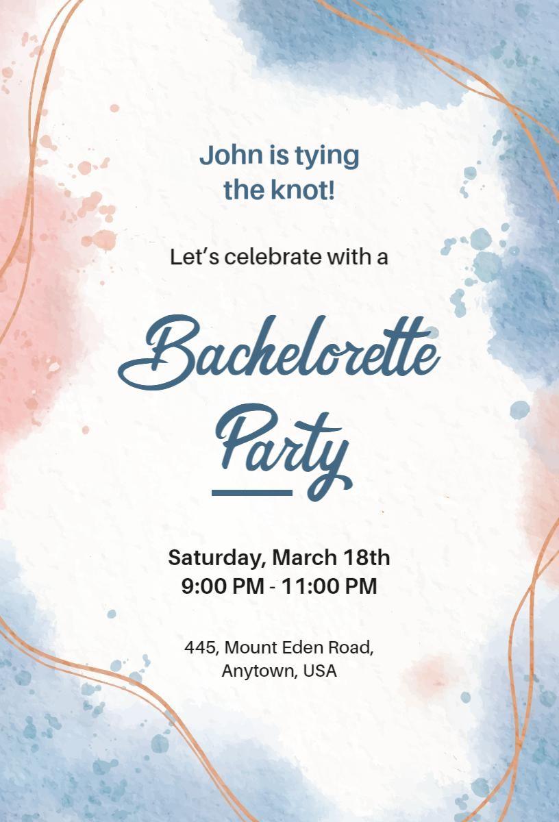 Elegant Watercolor Bachelorette Party Celebration Invitation Template