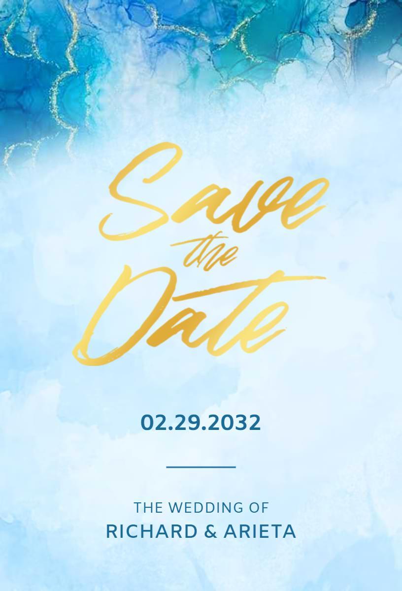 Elegant Watercolor Blue Save The Date Wedding Invitation Template