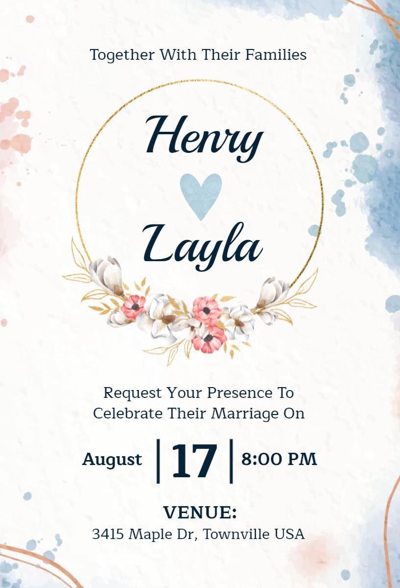 Elegant Watercolor Floral Wedding Ceremony Invitation Template