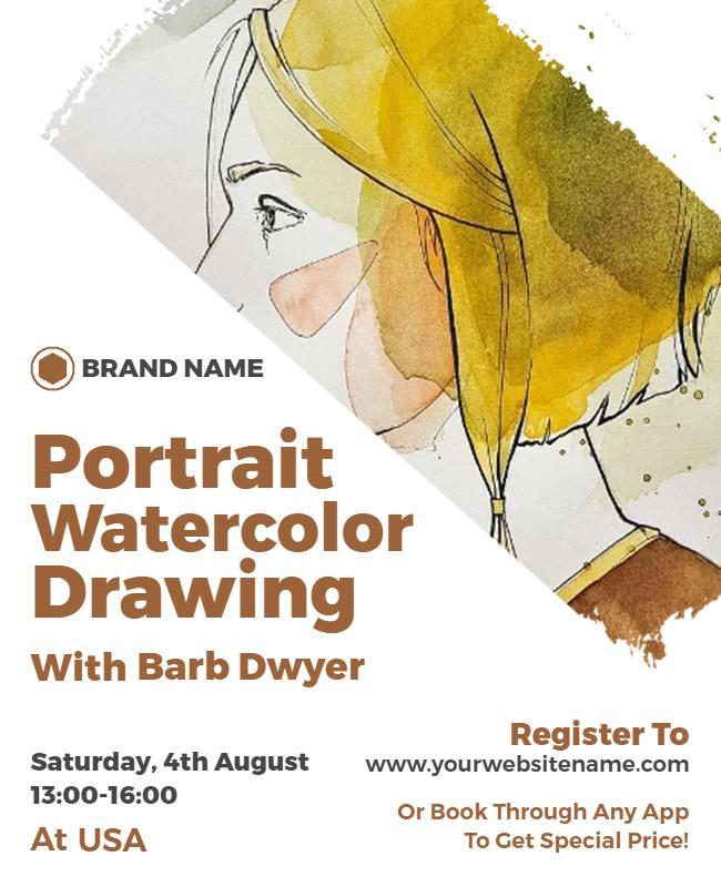 Elegant Watercolor Portrait Drawing Workshop Flyer Template