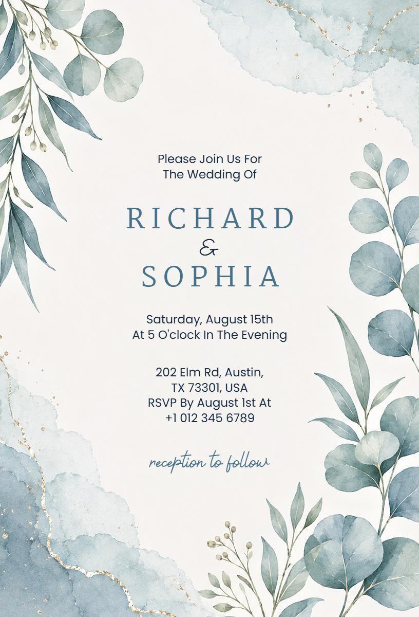 Elegant Watercolor Wedding Celebration Invitation Template