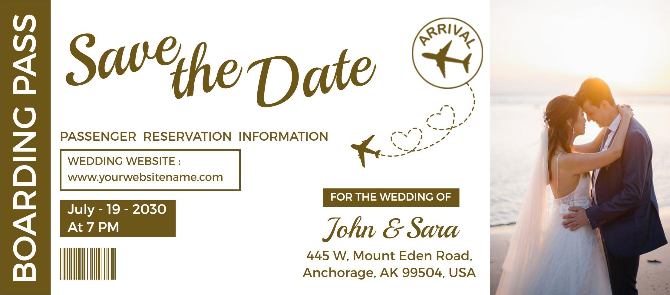 Elegant Wedding Boarding Pass Save the Date Invitation Template