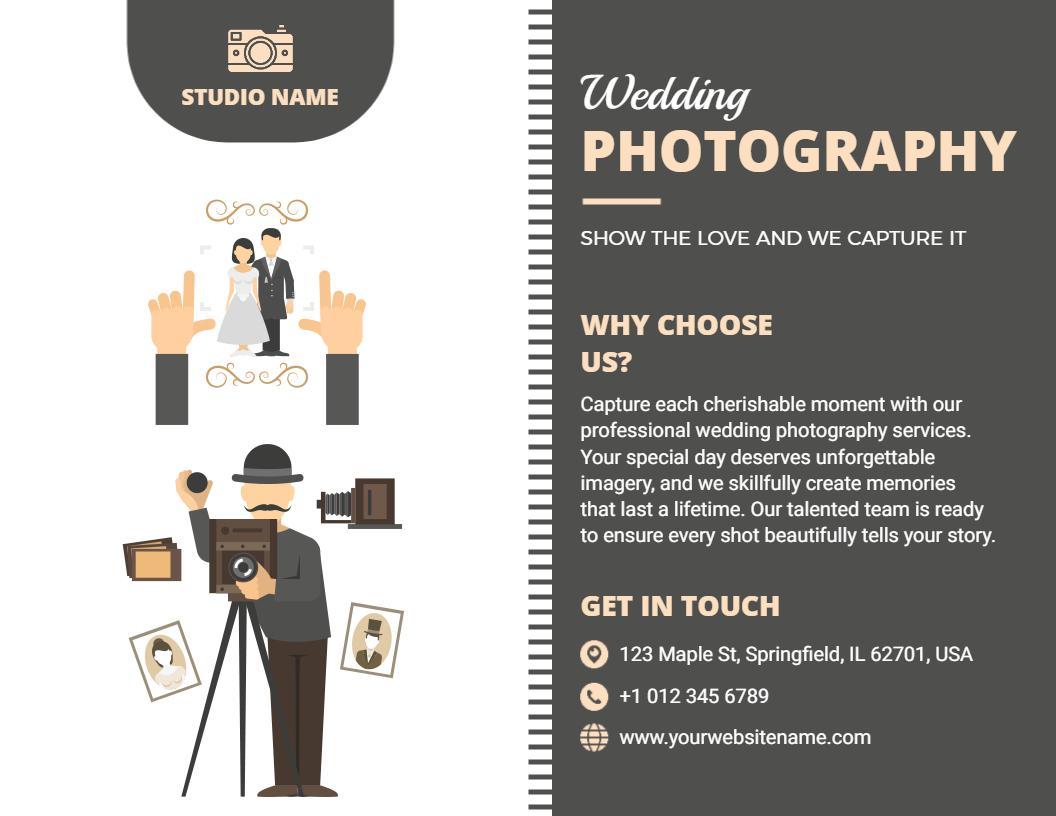 Elegant Wedding Photography Services Showcase Brochure Template