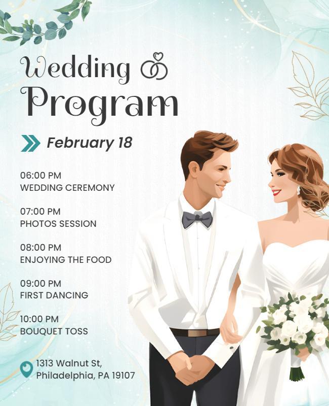 Elegant Mint Green Wedding Program Schedule Flyer Template