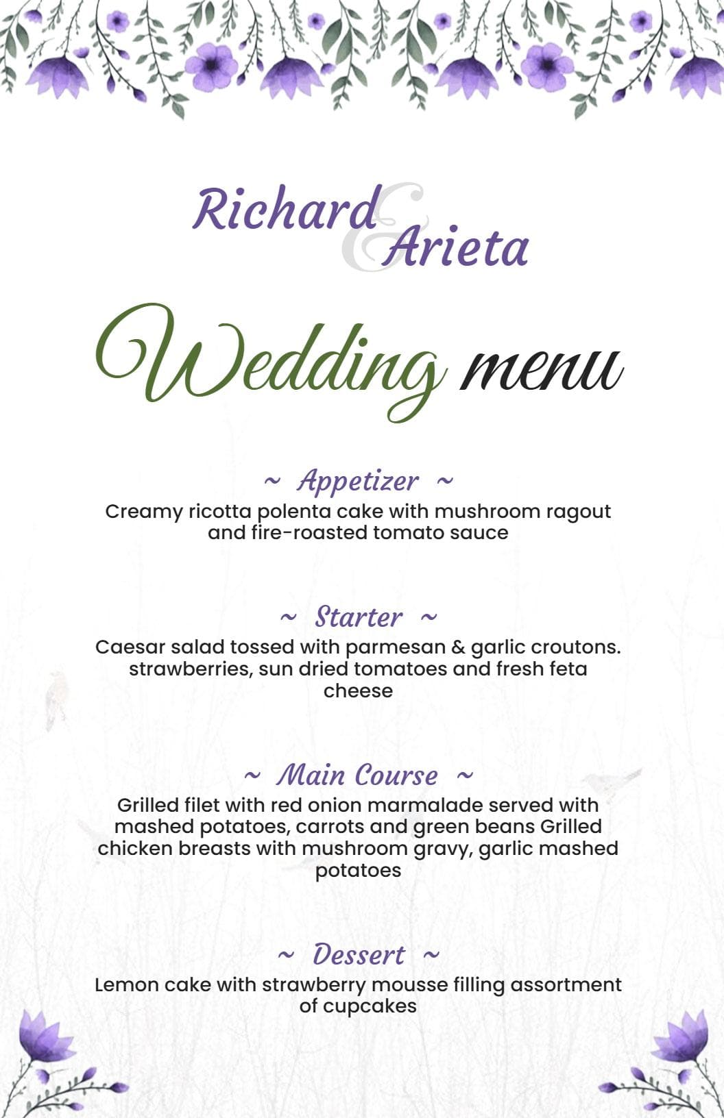 Elegant Wedding Reception Dishes with Exquisite Flavors Menu Template