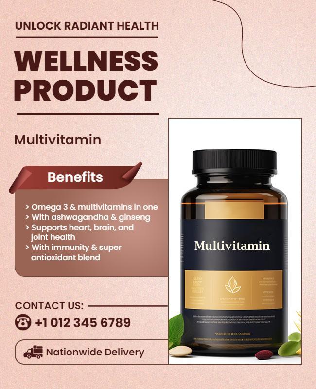 Elegant Wellness Product Multivitamin Benefits Information Poster Template