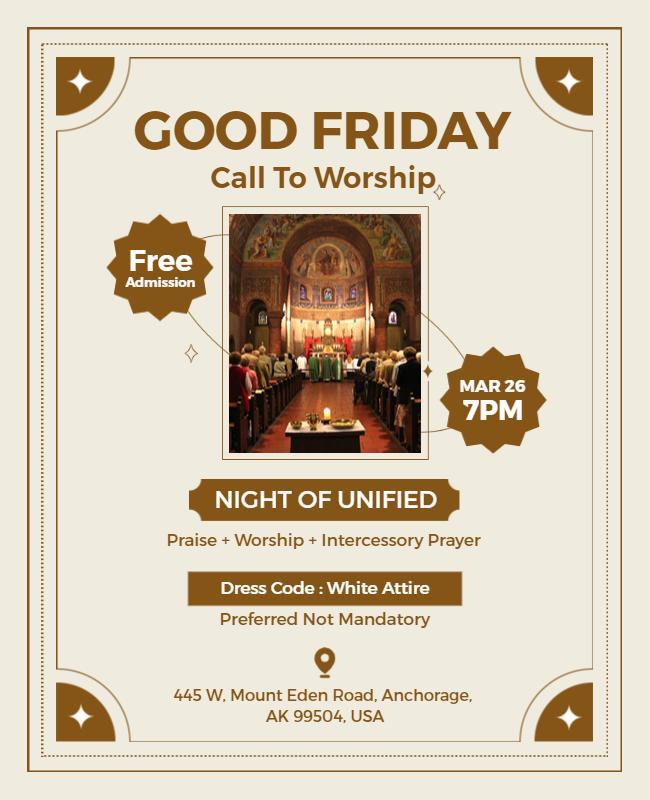 Elegant White and Gold Good Friday Worship Service Poster Template