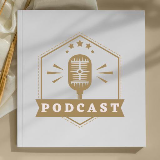 Elegant White Background Featuring a Vintage Podcast Logo Template