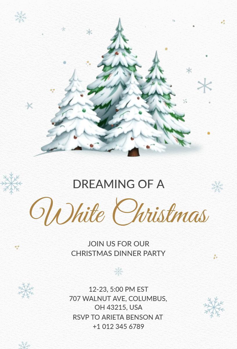 Elegant White Christmas Dinner Party Invitation Template