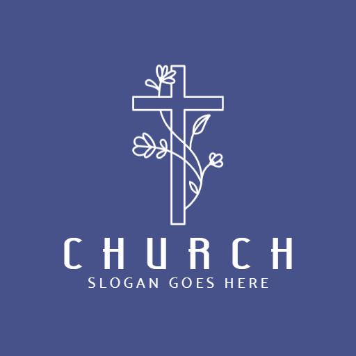 Elegant White Cross with Floral Design for Church Logo Template