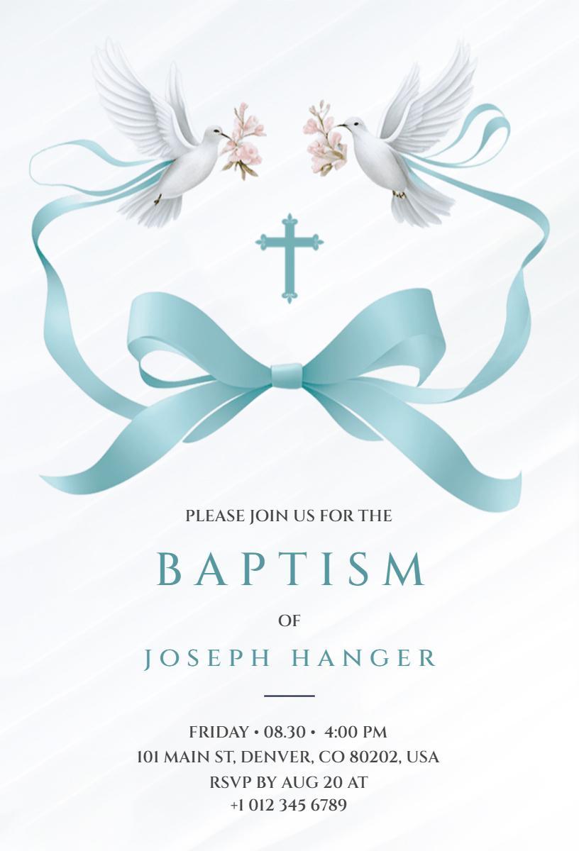Elegant White Doves Baptism Celebration Invitation Template