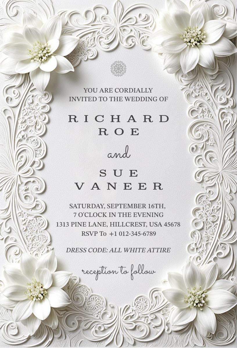 Elegant White Floral Wedding Celebration Invitation Template
