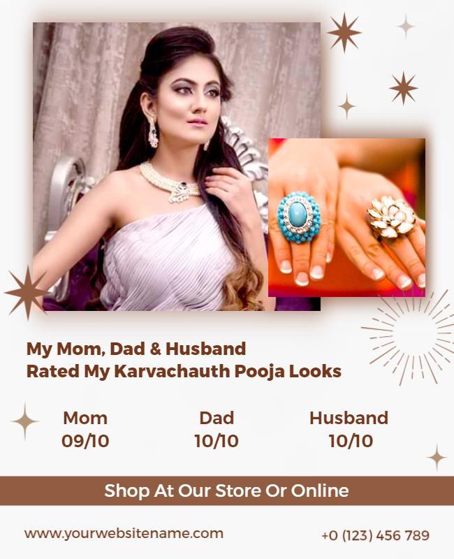 Elegant White Karvachauth Jewelry Rating Poster Template