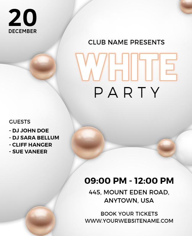 Elegant White Party with Bubbles and Gold Accents Flyer Template