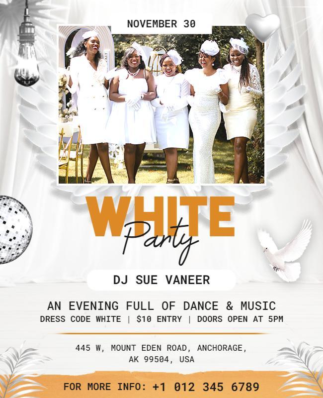 Elegant White Party Invitation Flyer Template