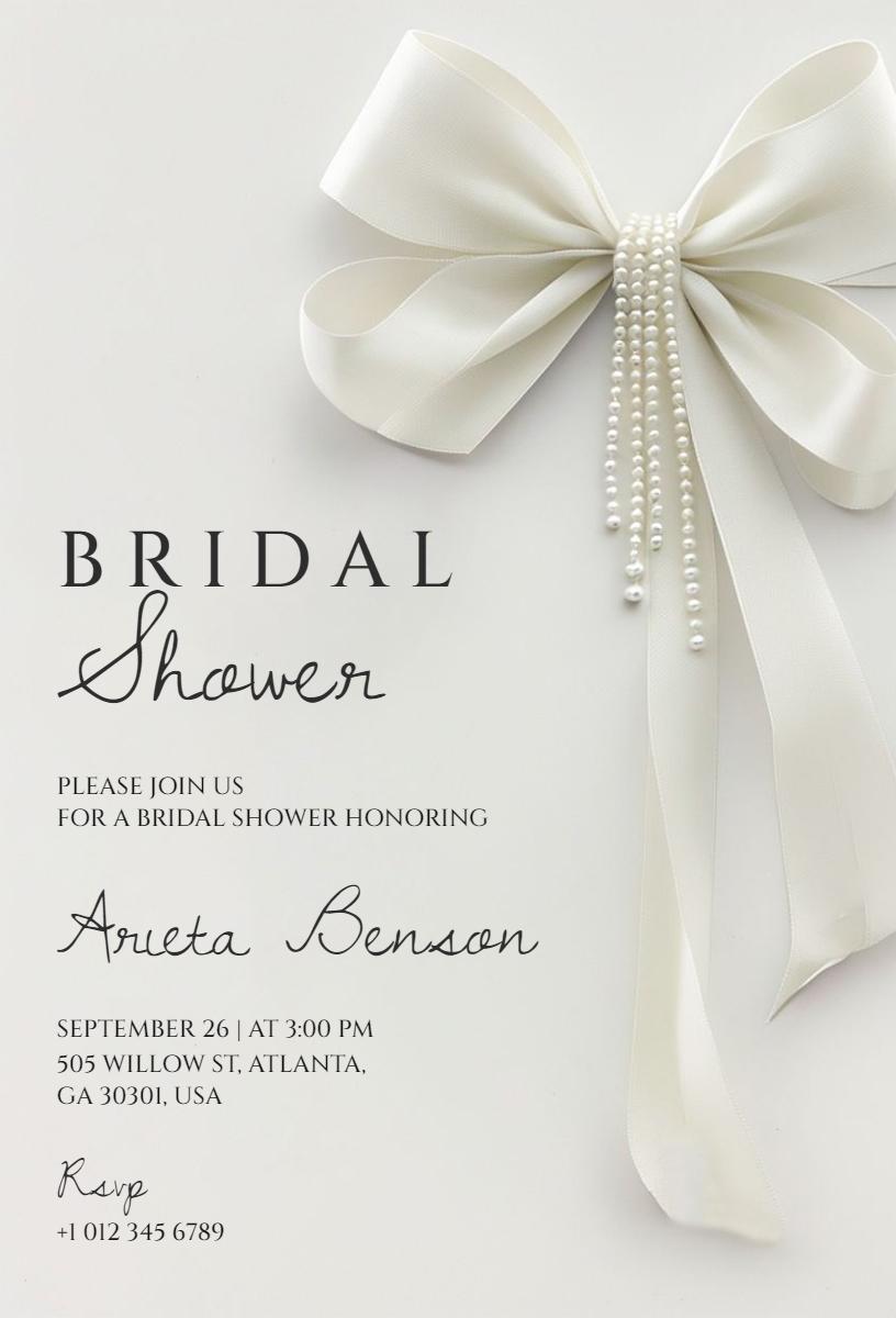 Elegant White Ribbon Bridal Shower Celebration Invitation Template