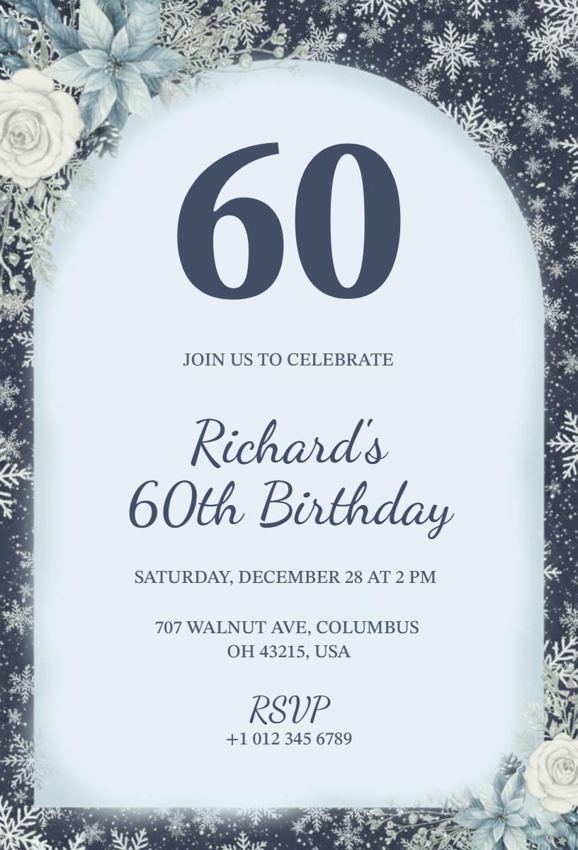 Elegant Winter-Themed 60th Birthday Celebration Invitation Template