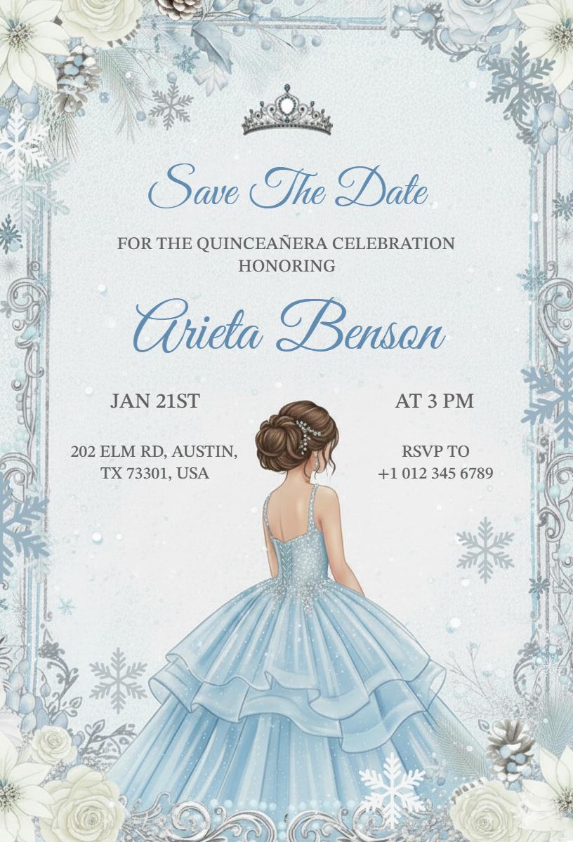 Elegant Winter Wonderland Quinceanera Celebration Invitation Template