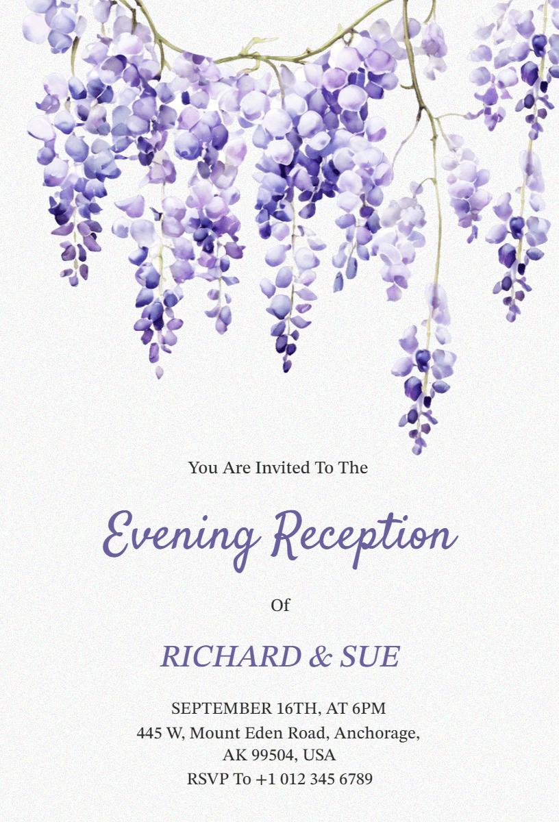 Elegant Wisteria Floral Wedding Reception Invitation Template