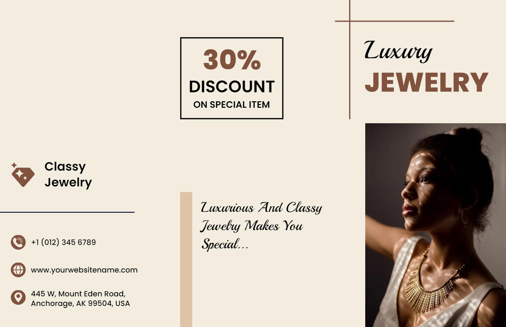 Elegant Women’s Jewelry Collection with Discounts Brochure Template