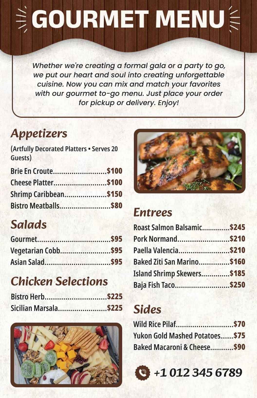 Elegant Wood-Themed Gourmet Menu Template