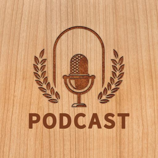 Elegant Wooden Podcast Design with Microphone Mockup Logo Template