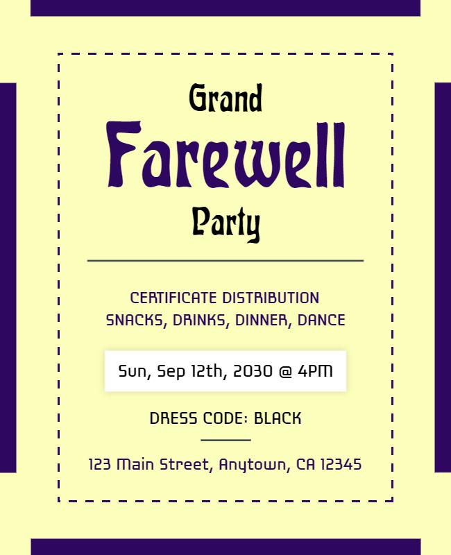 Elegant Yellow and Purple Farewell Party Invitation Poster Template