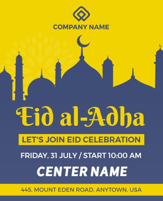 Elegant Yellow Eid al-Adha Celebration Flyer Template