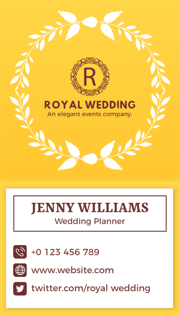 Elegant Yellow Floral Wedding Planner Business Card Template