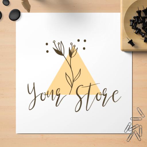 Elegant Yellow Triangle with Floral Design Handwriting Logo Template