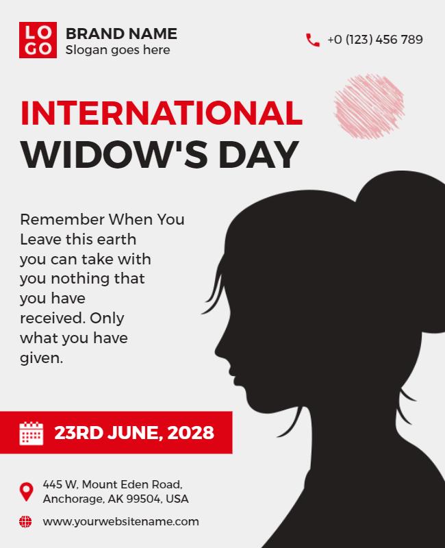 Elegantly Simple International Widow's Day Awareness Poster Template