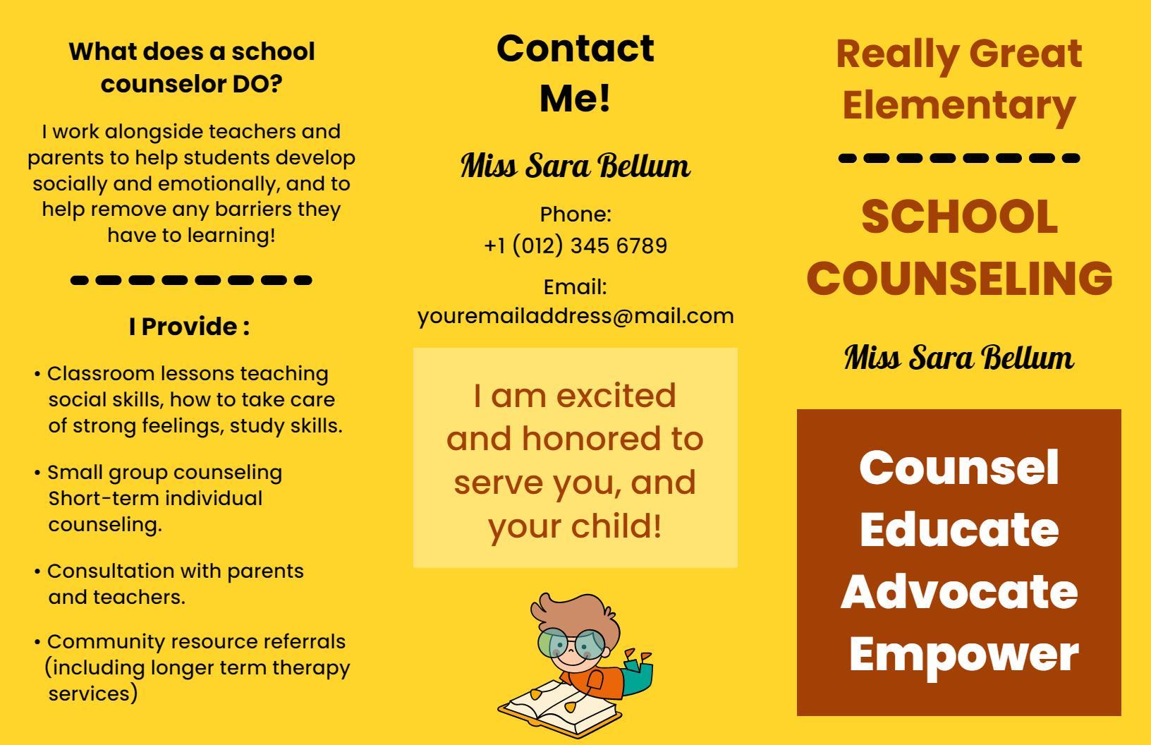 Elementary School Counseling Services and Support Brochure Template
