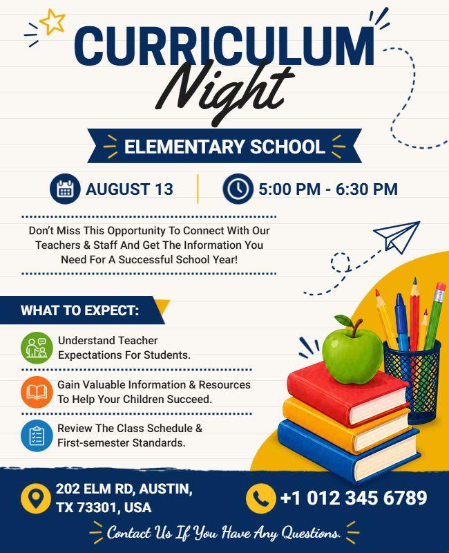 Elementary School Curriculum Night Event Flyer Template