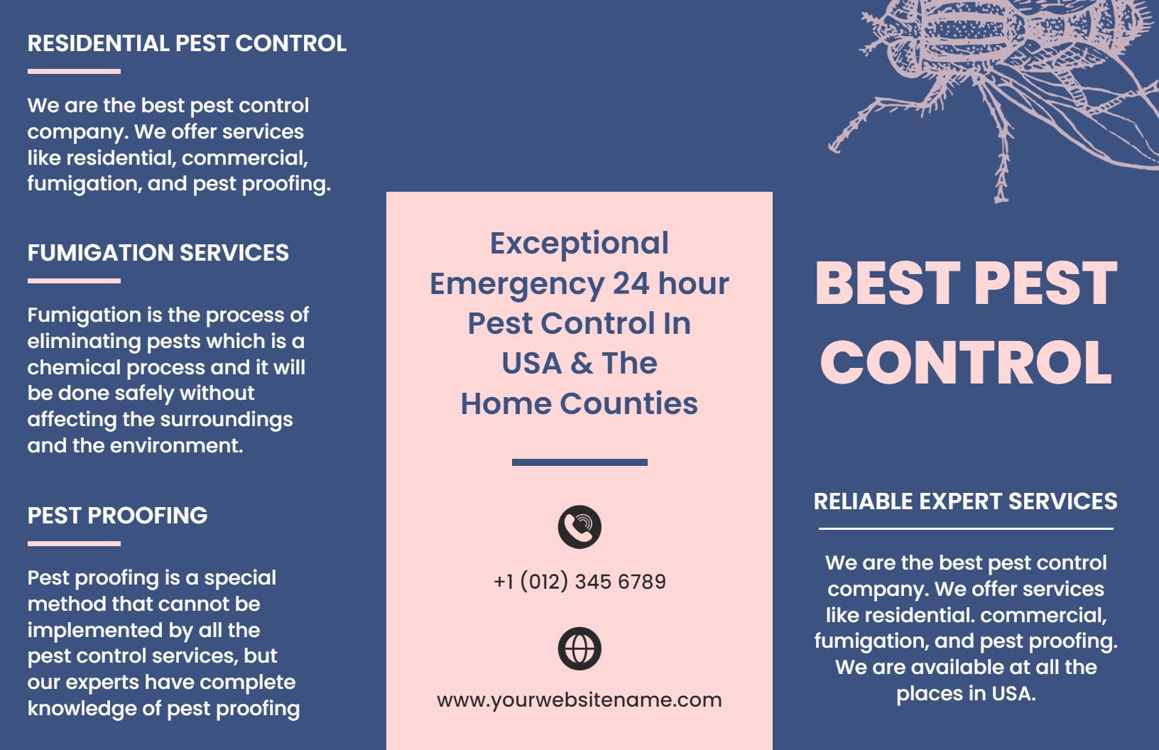 Emergency 24-Hour Pest Control and Fumigation Services Brochure Template