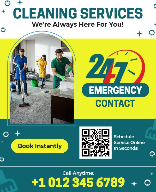 Emergency 24/7 Cleaning Service Contact Information Flyer Template