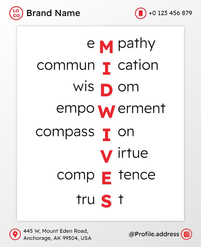 Empathy-Focused Red Midwives Empowerment Communication Poster Template