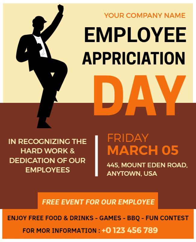 Bright Orange Employee Appreciation Day Celebration Flyer Template