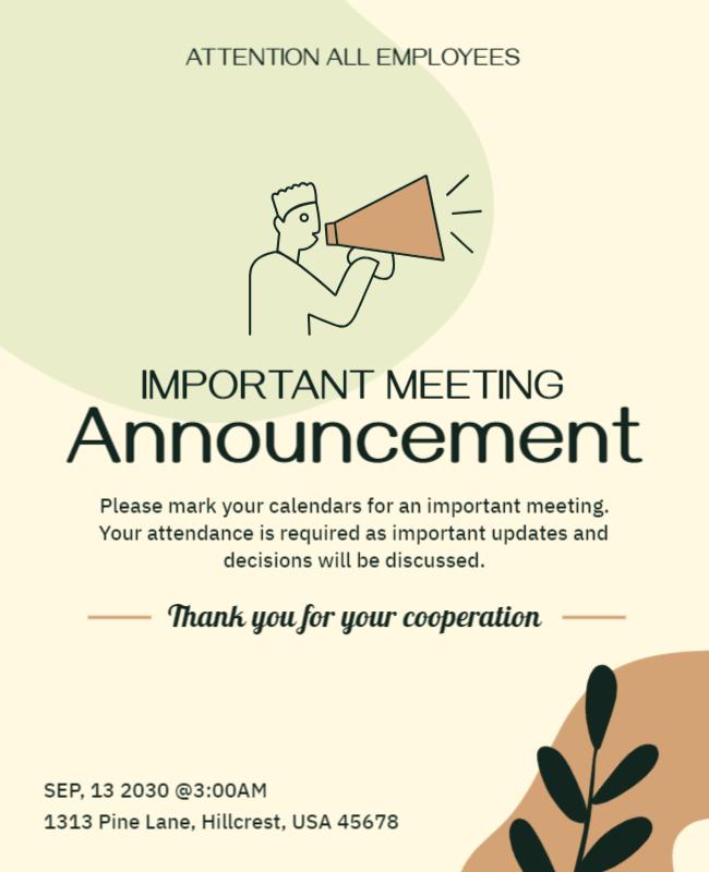 Employee Meeting Announcement Flyer Template