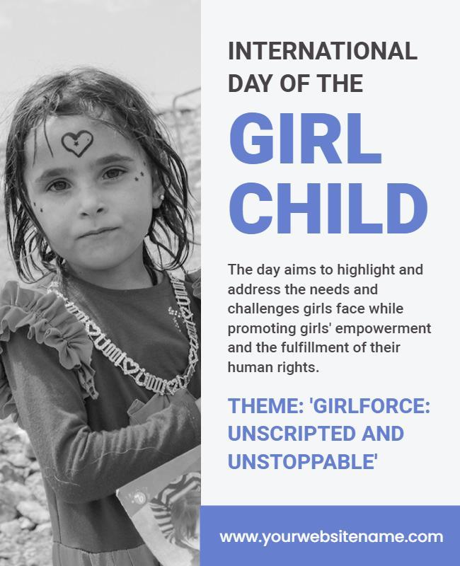 Empowering Black and White International Day of the Girl Child Poster Template