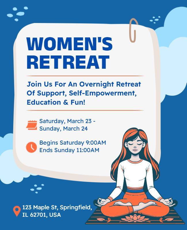 Empowering Blue Women's Retreat Overnight Experience Poster Template