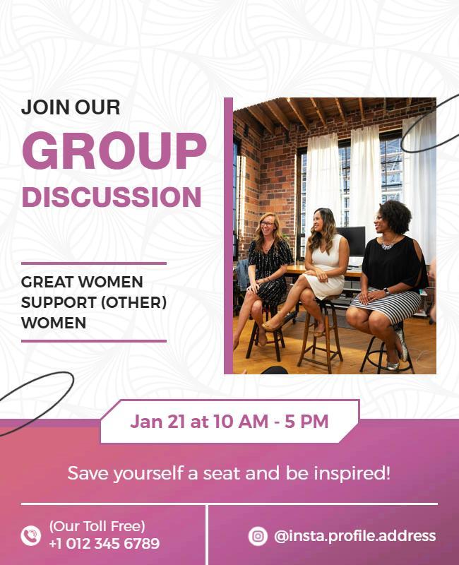 Empowering Pink Women Support Group Discussion Poster Template