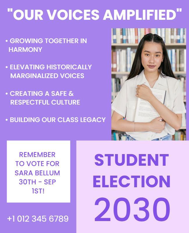 Empowering Purple Student Election Advocacy Poster Template