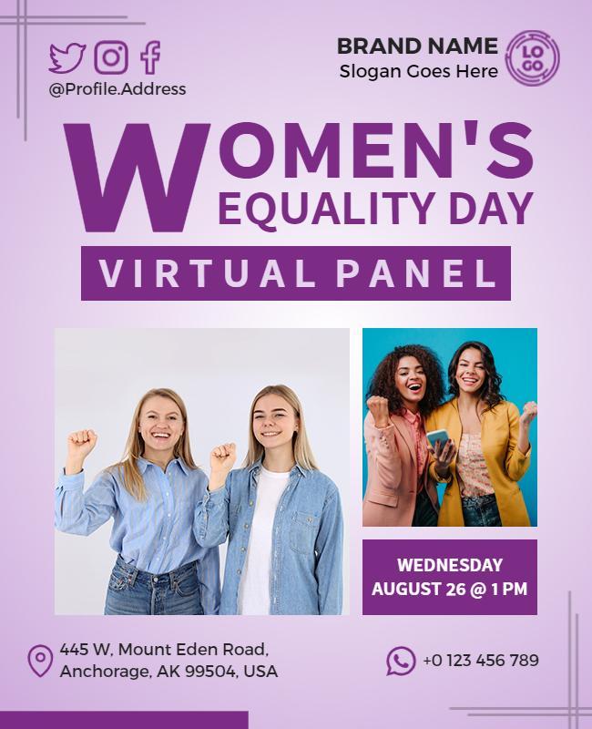 Empowering Purple Women's Equality Day Virtual Panel Poster Template