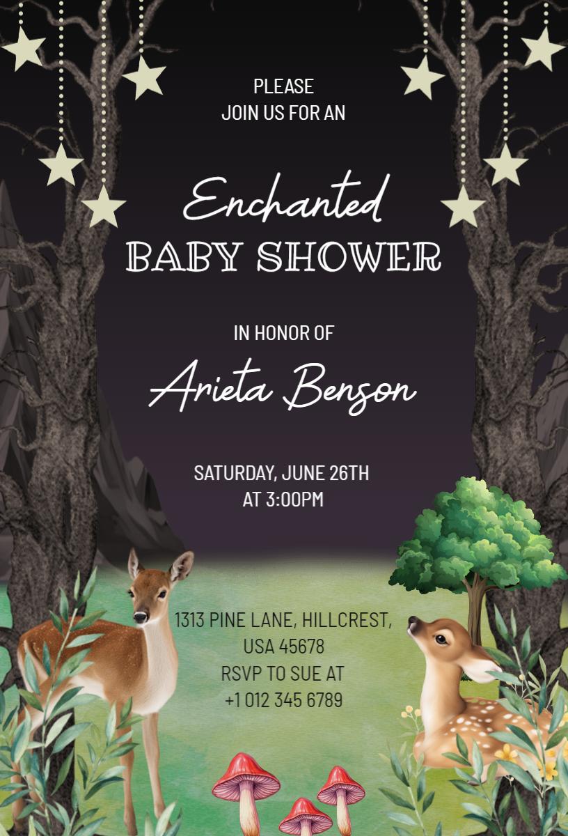 Enchanted Forest Themed Baby Shower Celebration Invitation Template