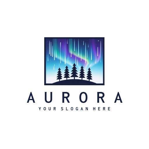 Enchanting Aurora Borealis Over Pine Trees Logo Template