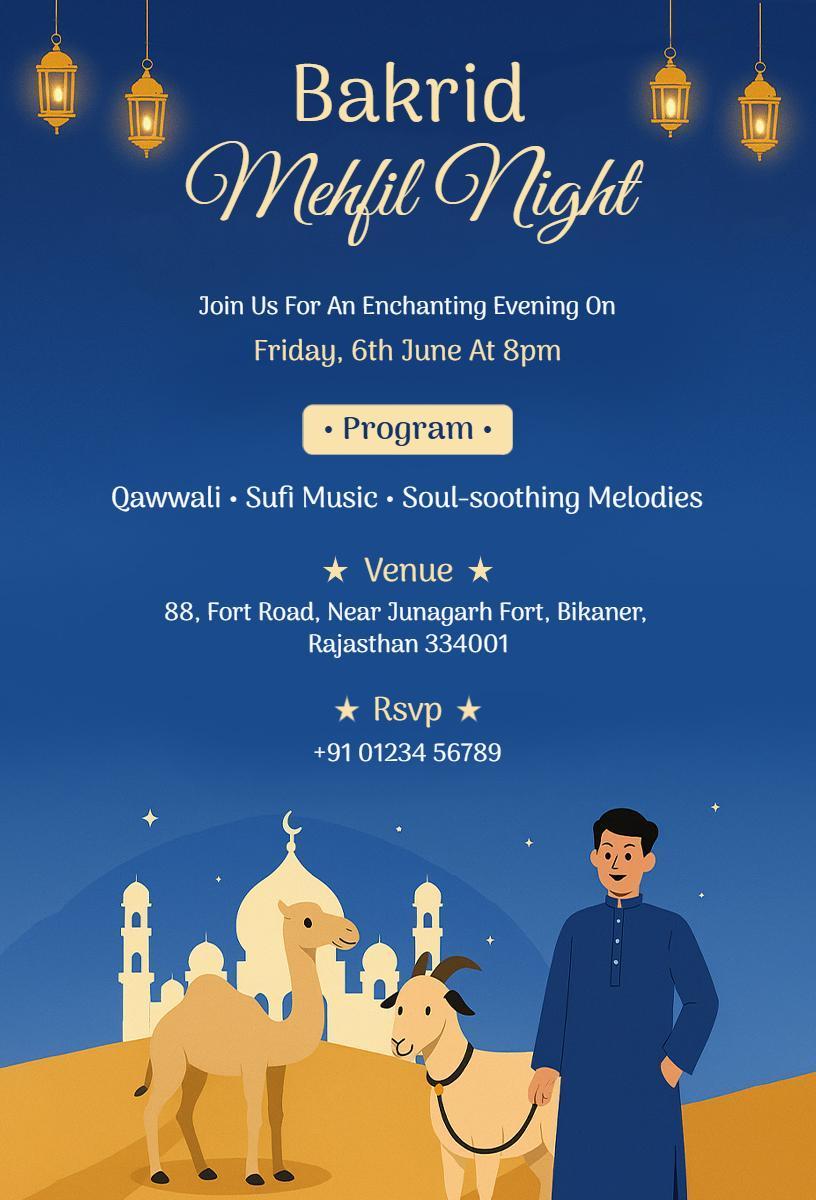 Enchanting Bakrid Mehfil Night Celebration Invitation Template