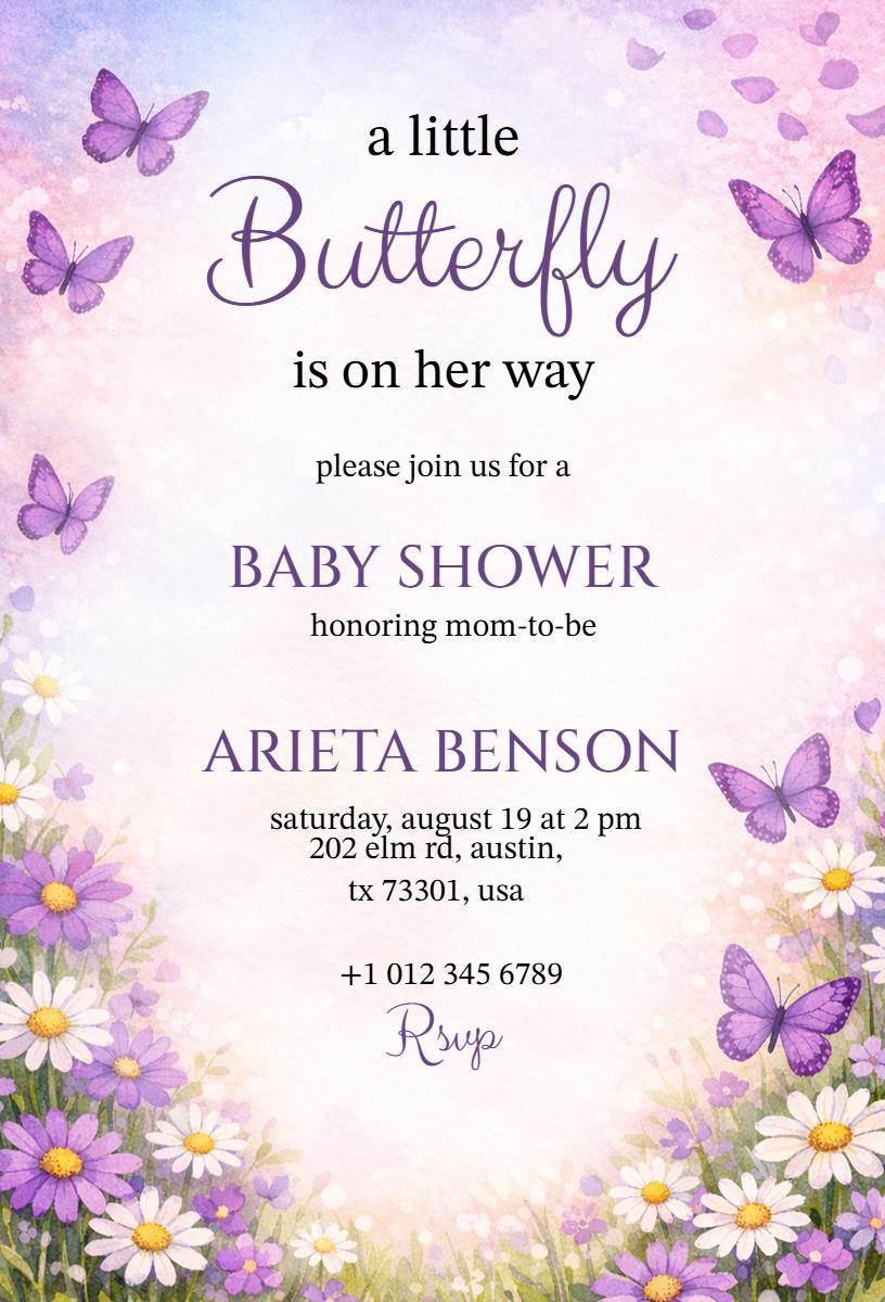 Enchanting Butterfly Baby Shower Celebration Invitation Template